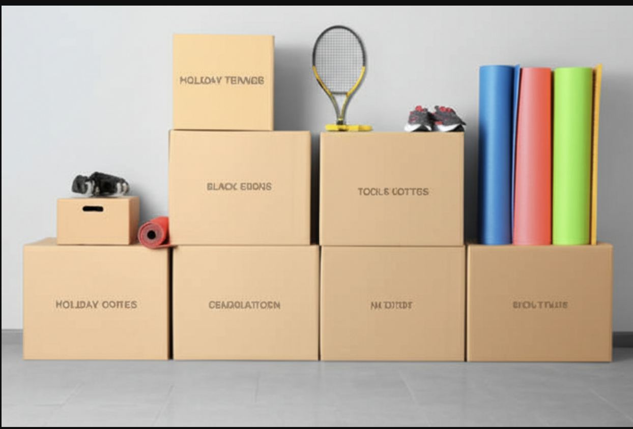 Garage with storage boxes